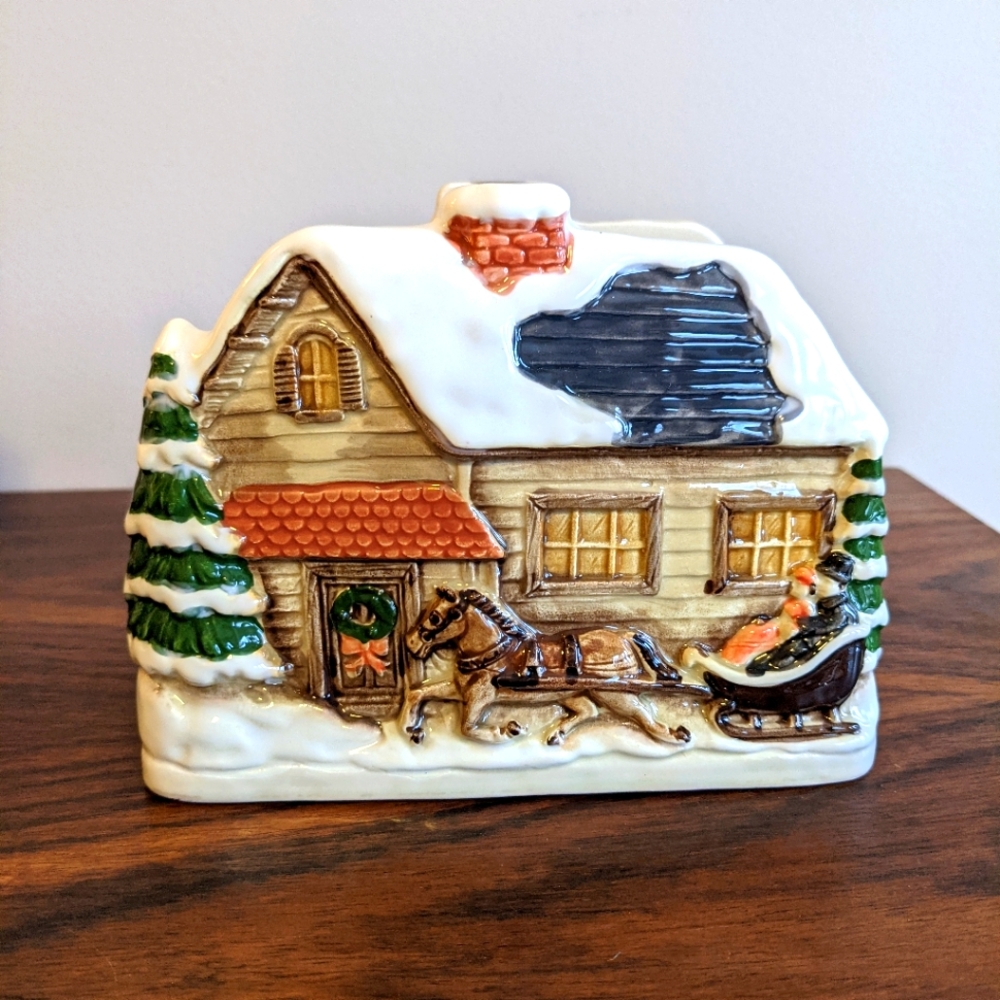 Christma Otagiri Japan napkin or card holder hand painted fine ceramic